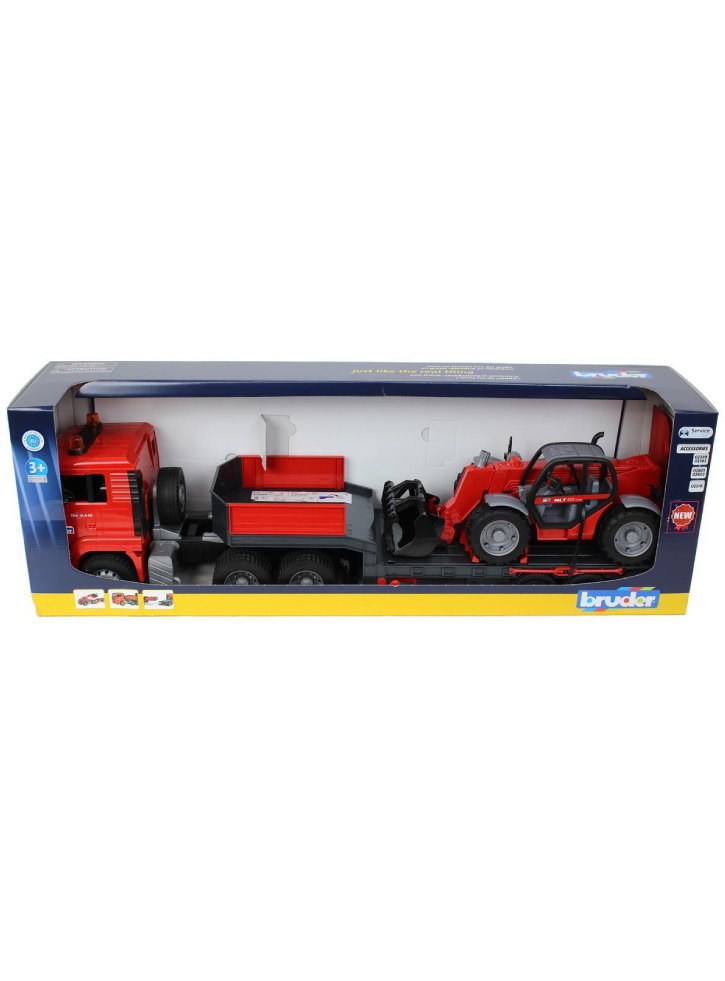 Bruder MAN TGA truck with low loader trailer & Manitou telehandler (02774)