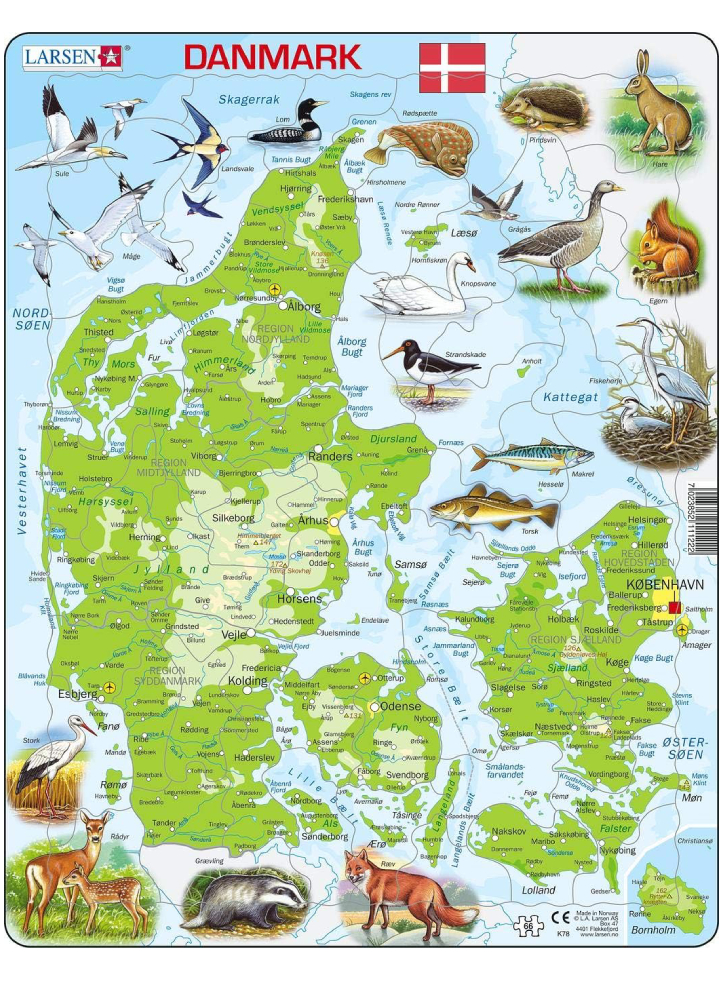 Larsen Puzzle Denmark with Animals (66 pcs) (K78)