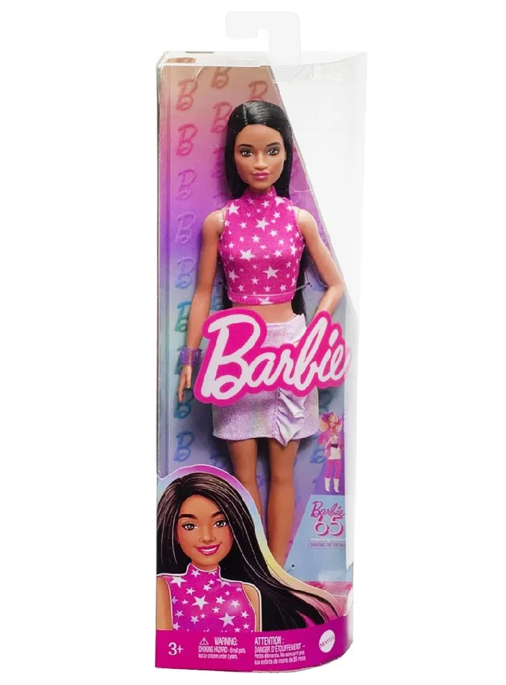 Barbie Doll Fashionistas #215 Pink Star-Print Top Black Straight Hair Doll (HRH13)