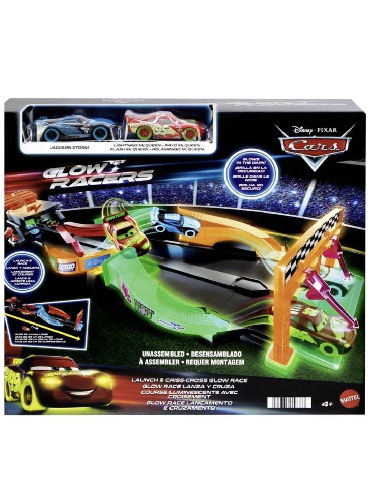 Disney Pixar Cars Glow Racers Launch & Criss-Cross Glow Race Playset (HPD80)