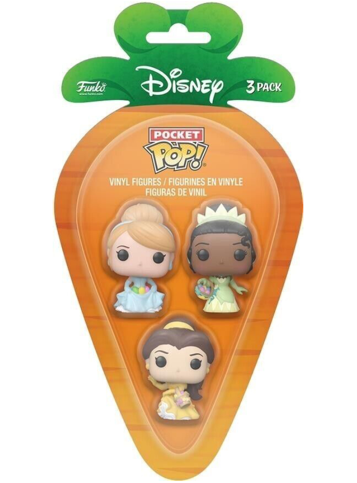 Funko 3-Pack Carrot Pocket Pop Disney Princess Cinderella/Tiana/Bella