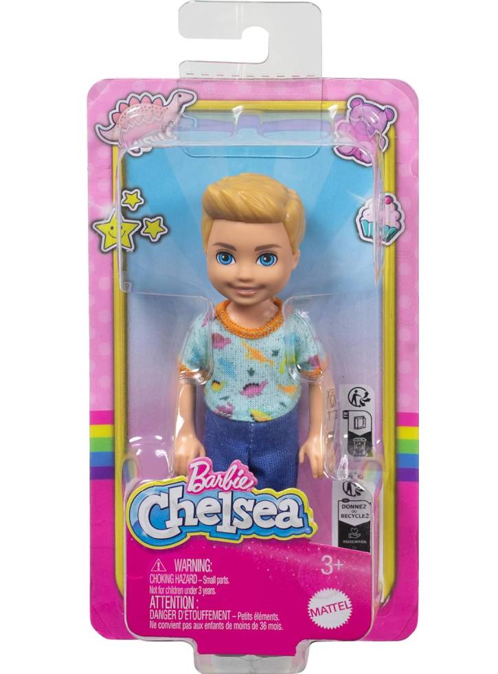 Barbie Chelsea Boy with One-Piece Dino Print Blond Hair Doll (HXM98)