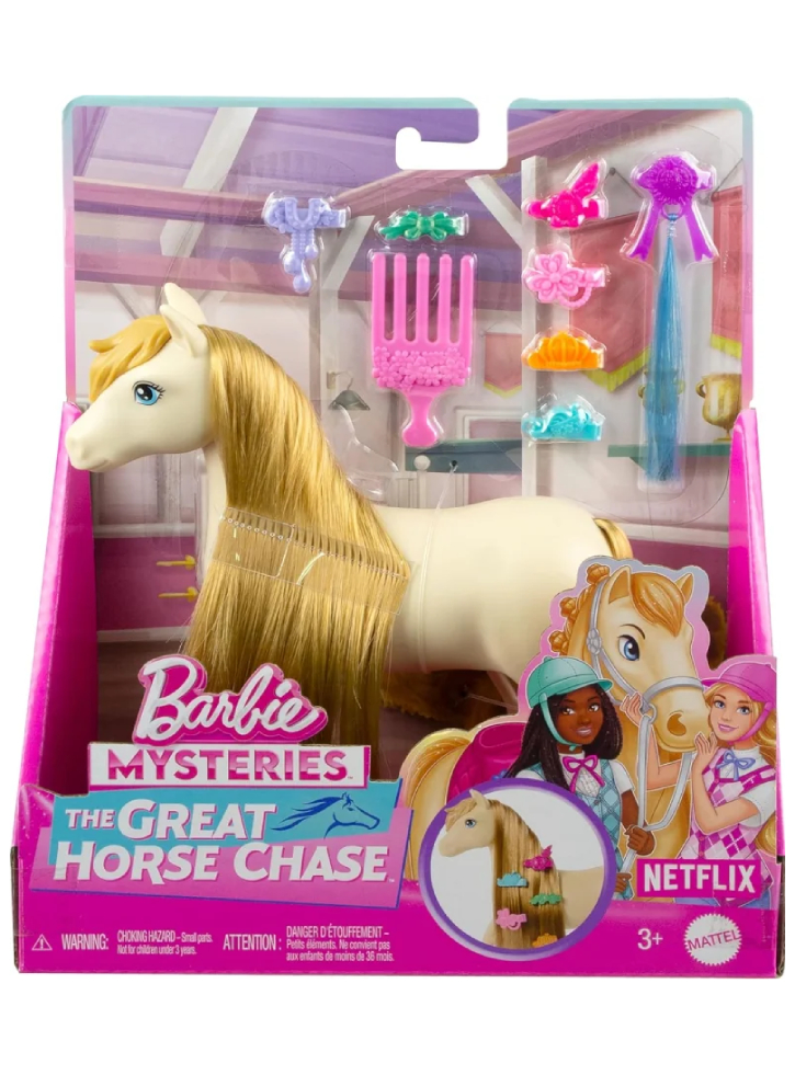 Barbie Mysteries The Great Horse Chase White Pony with Blonde Ponytail (HXJ36)