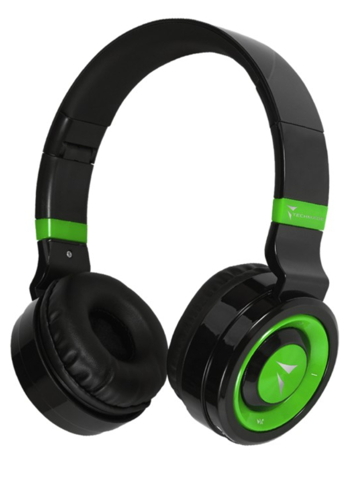 Techmade Earphones Wireless BT+ Microfon Black/Green