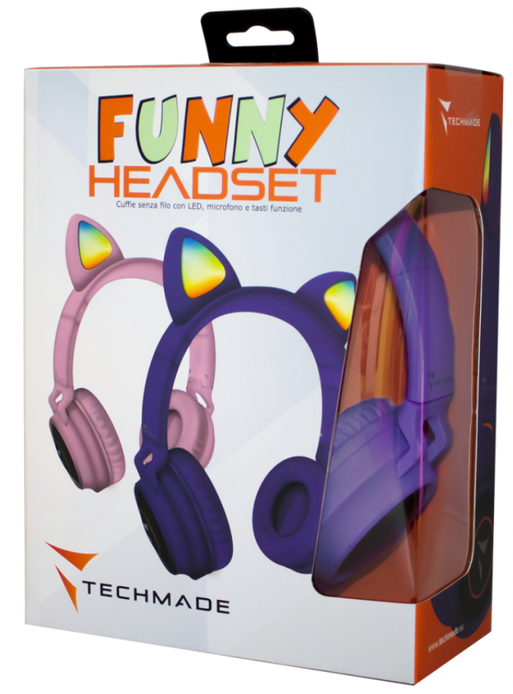 Techmade Headphones Funny Led BT + Microfon Purple