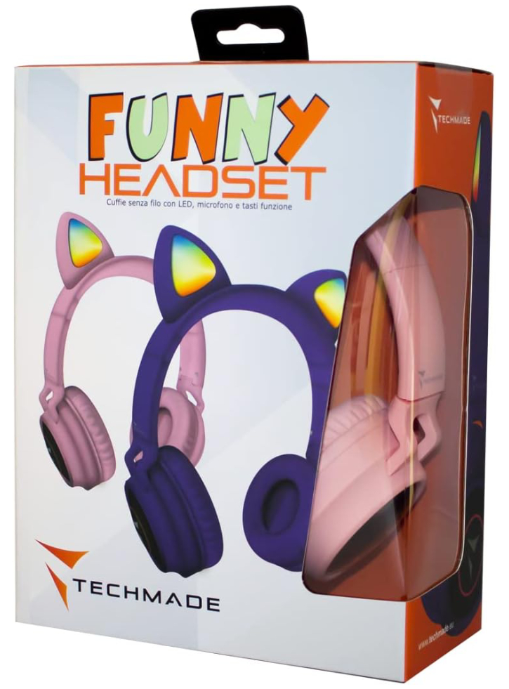 Techmade Headphones Funny Led BT + Microfon Pink