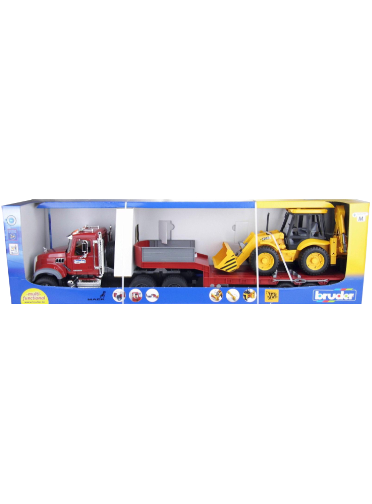 Bruder Brother MACK granite truck with low-loader and JCB 4CX backhoe loader (02813)