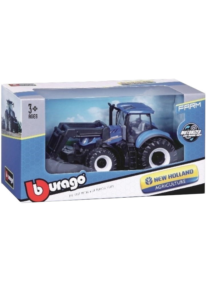 BURAGO Tractor w/front loader N.H. T7.615 10cm blue (141504)