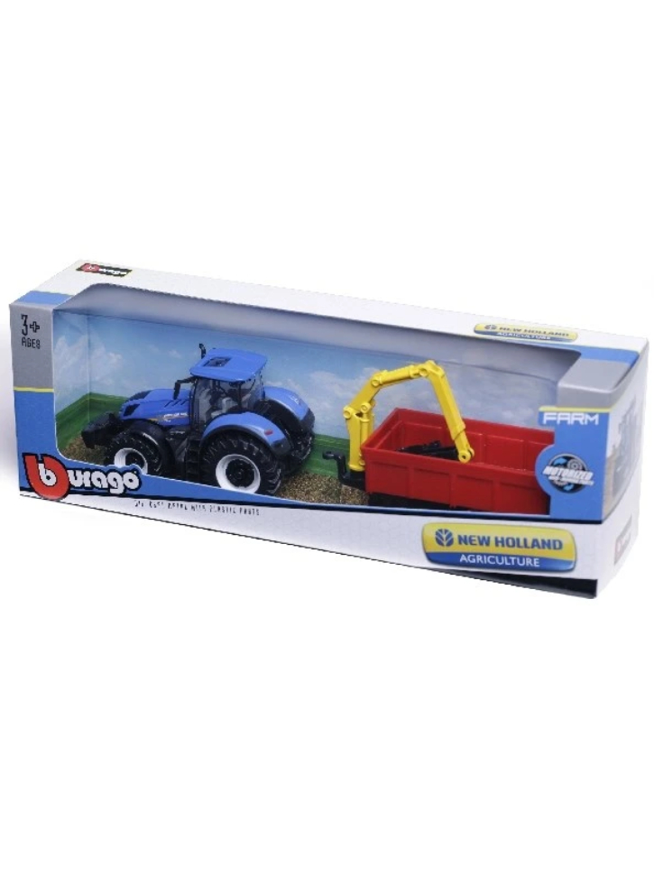 BURAGO Tractor w/combination trailer N.H T7.615 10cm blue (141510)