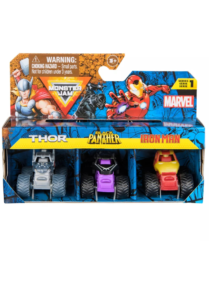 Monster Jam Mini 1:87 Launchers Playset Thor Black Panther & Iron Man