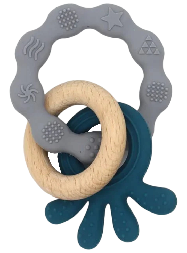 Magni Teether bracelet Squid and wood appendix. Petroleum-green (5568)