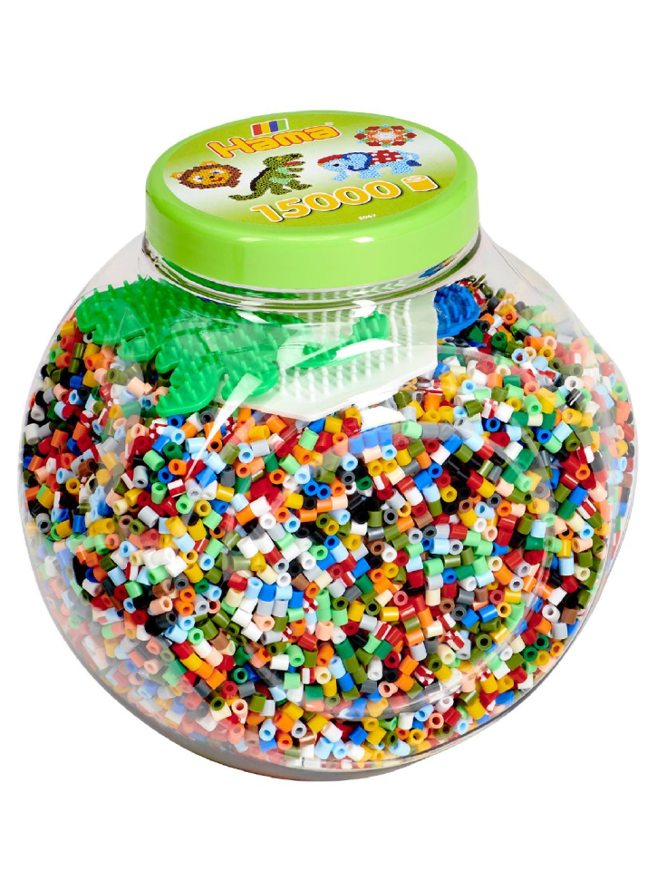 Hama Beads Midi 15,000 pcs + 3 plates, stackable green bucket (2067)