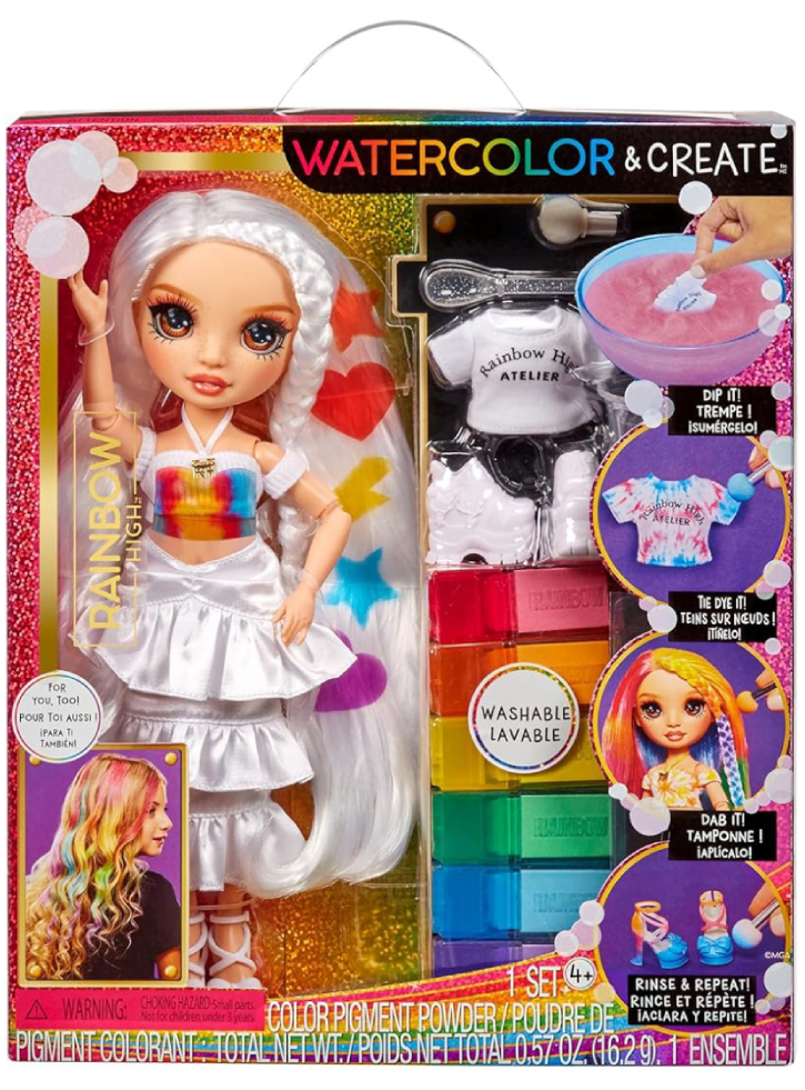 MGA Entertainment Rainbow High Watercolor & Create Fashion Doll, Brown Eyes (507598)
