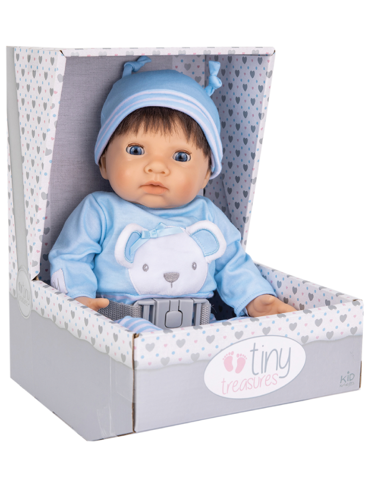 TINY TREASURES Blue Bear Doll Brown Hair (30543)