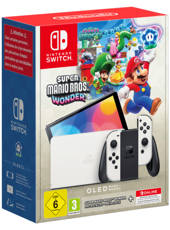 Console Nintendo Switch OLED Model (White) + Super Mario Bros. Wonder + Online Individual 12-Month Membership