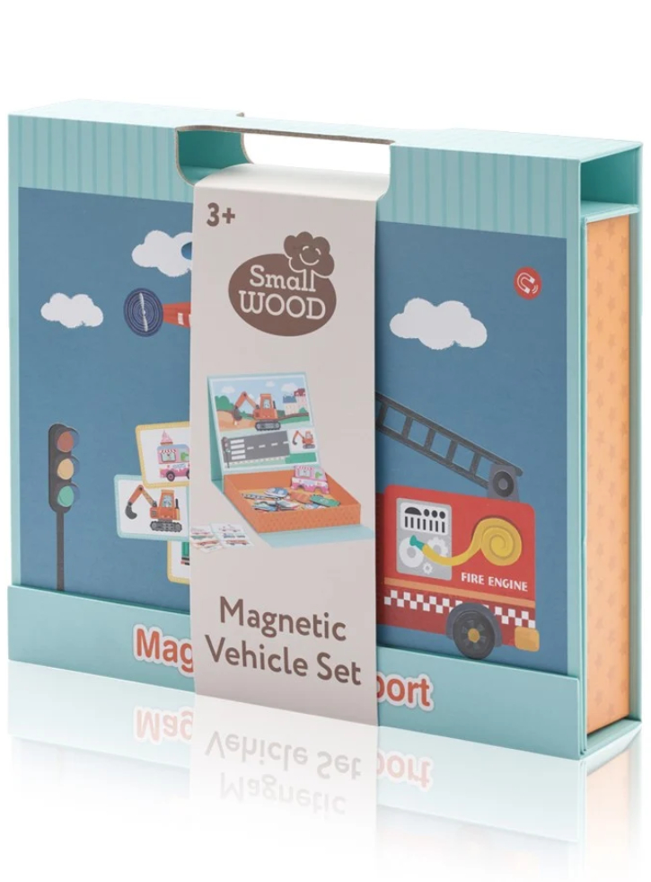 Small Wood Magnetic Vehicle Set w. Carry Box (L20229)