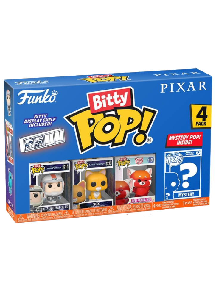 Funko Bitty Pop 4-Pack Disney Pixar Buzz Lightyear (XL-01), Sox, Red Panda Mei, Mystery Pop