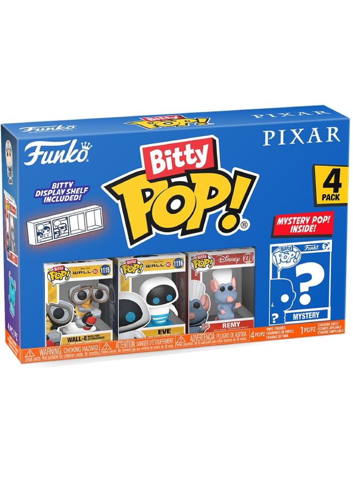 Funko Bitty Pop 4-Pack Disney Pixar Wall-E, Eve, Remy, Mystery Pop!