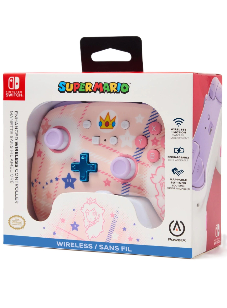 PowerA Enhanced Wireless Controller Princess Peach Plaid - Nintendo Switch