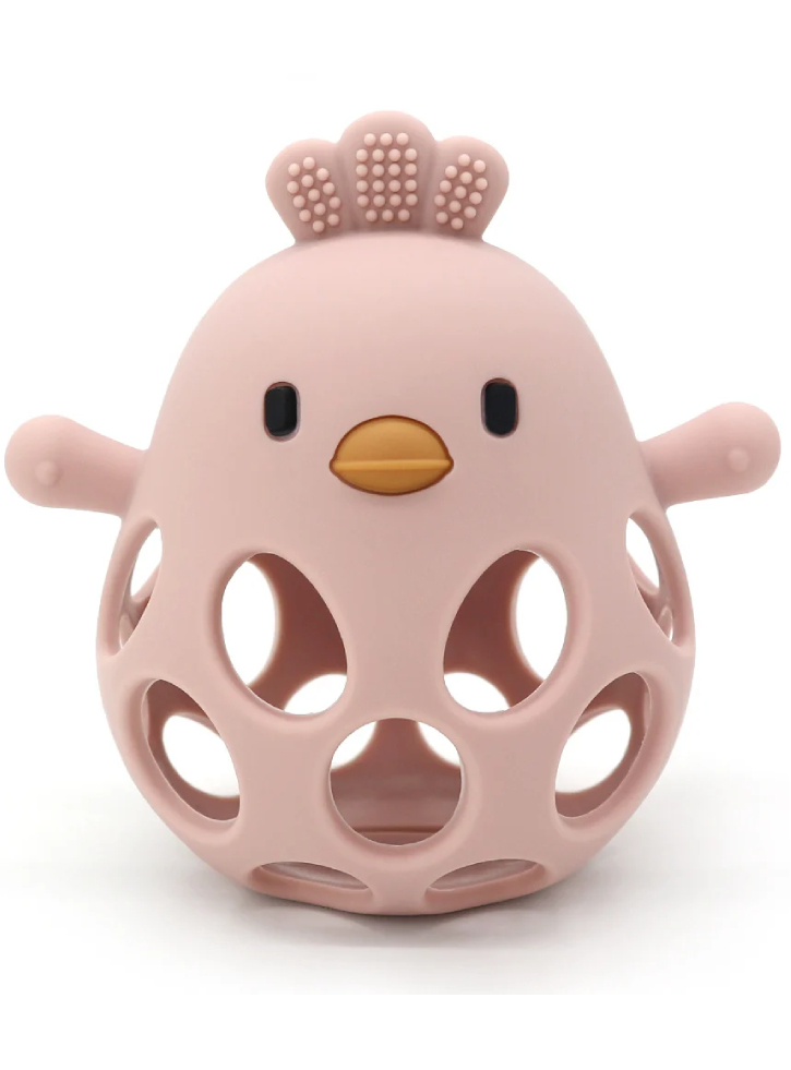 Magni Teether ball with duckling in LFGB silicone, pink (5631)