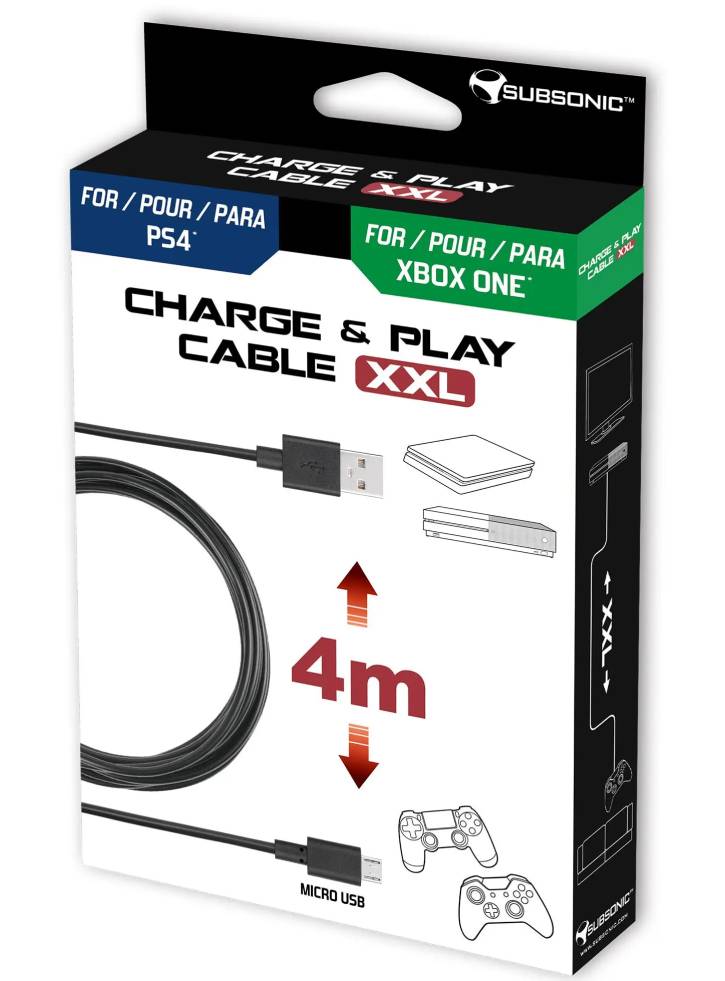 Subsonic Charge & Play Cable Xxl Usb/Micro-Usb 4m - PS4/Xbox One