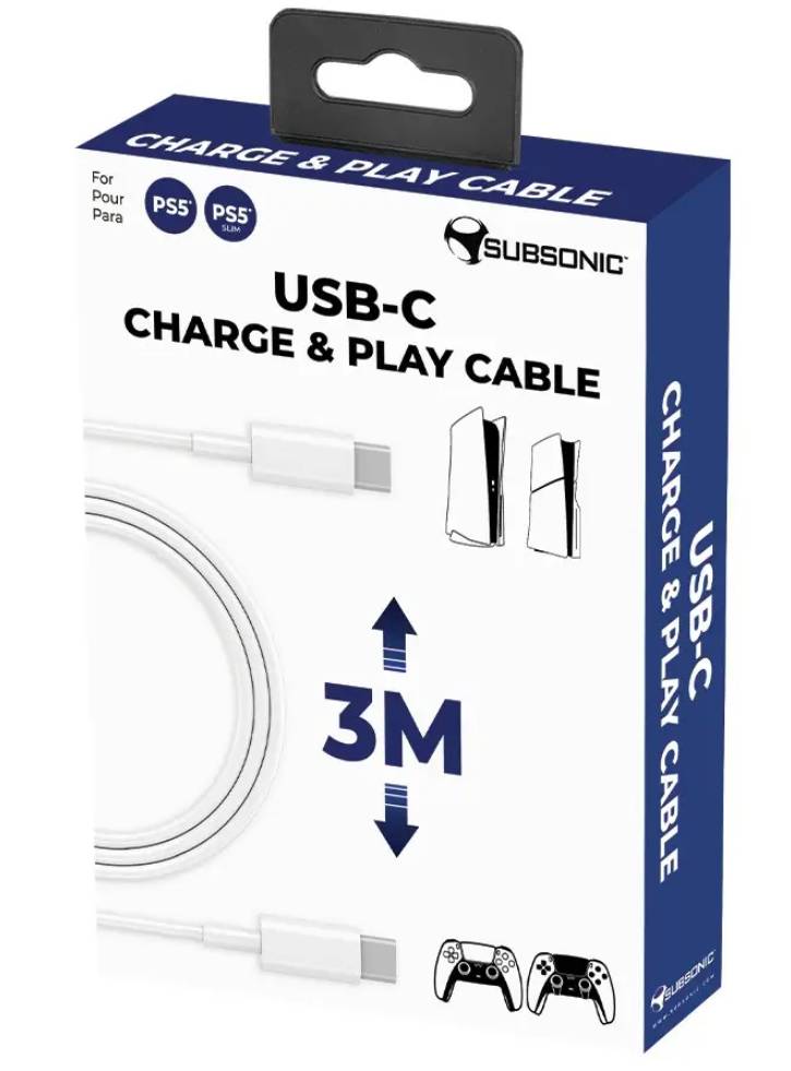 Subsonic Usb-C/Usb-C Charge & Play Cable 3m (Slim) - PS5