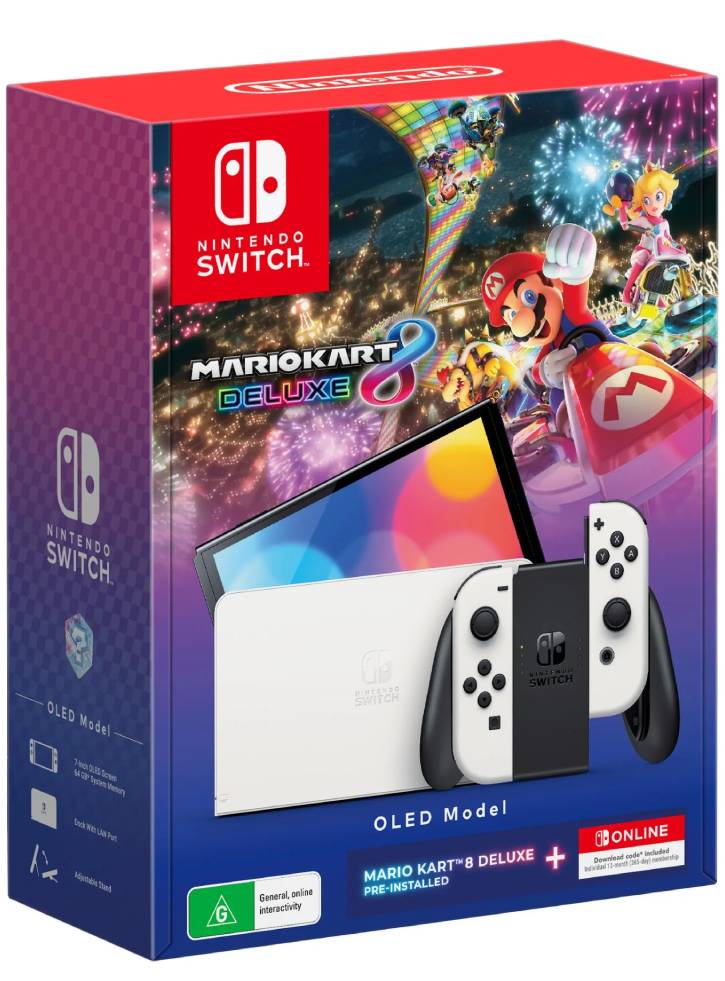 Console OLED White + Mario Kart 8 Deluxe + 12 Months Membership - Nintendo Switch