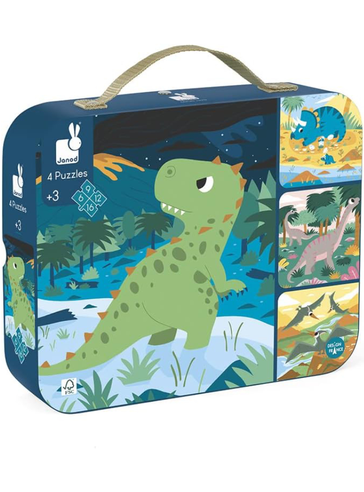 Janod 4 Progressive Difficulty Dinosaur Puzzles 6-9-12-16 pcs (LKJ2541)