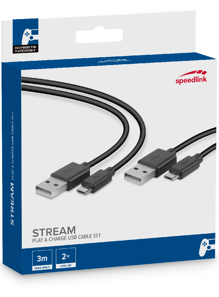Speedlink Stream Play & Charge USB Cable Set Black - Playstation 4