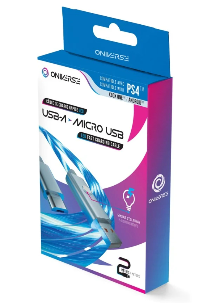 Oniverse Micro Usb Charge Cable With Led, 2 Meters White - Playstation 4