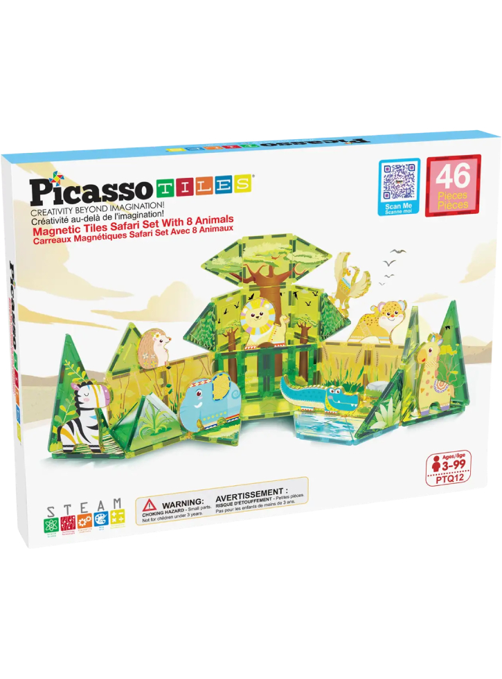 Picasso Tiles Safari themed set with 8 animals 46 pcs (PTQ12)