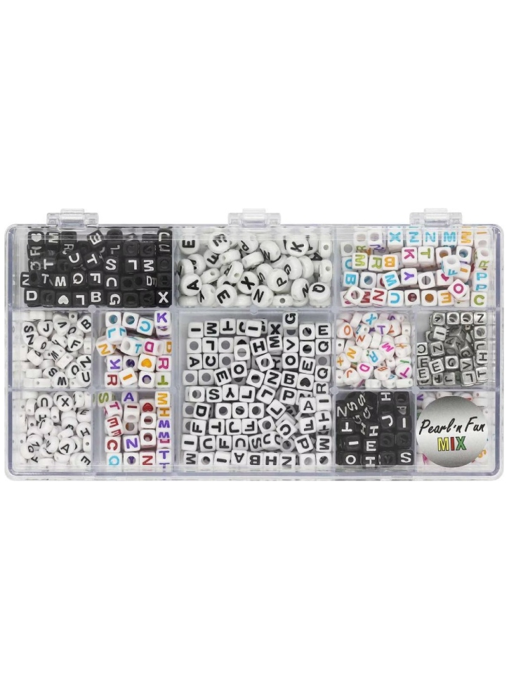 Pearl 'n Fun Bead mix letters assorted colours & sizes in box (714205)