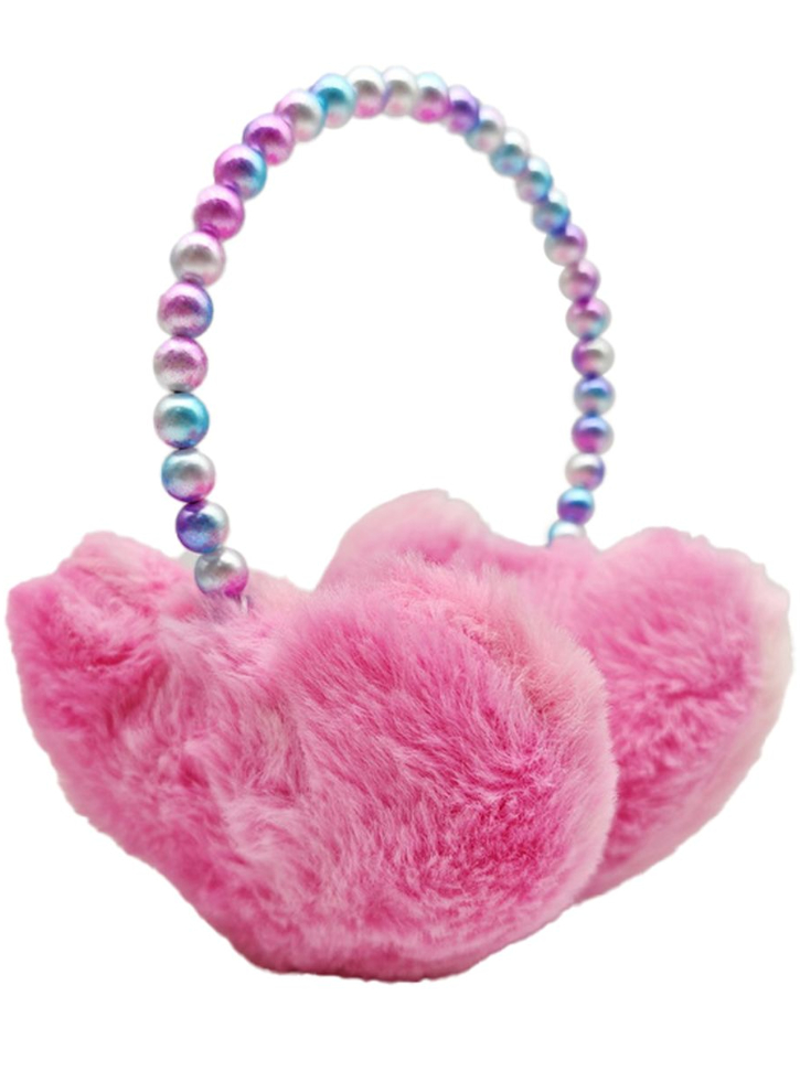 Tinka Plush Earmuffs Pink hearts w. pearl headband (8-800428)