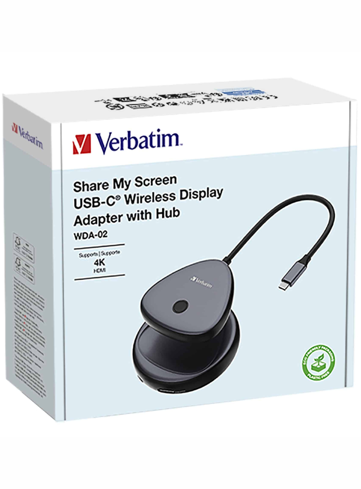 Verbatim Share My Screen USB-C Wireless Display Adapter 4K w/Hub - PC