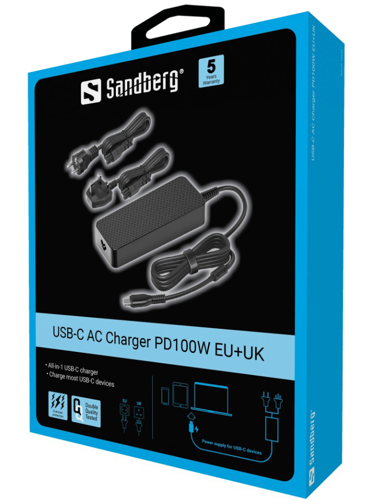 Sandberg USB-C AC Charger PD100W EU + UK - PC
