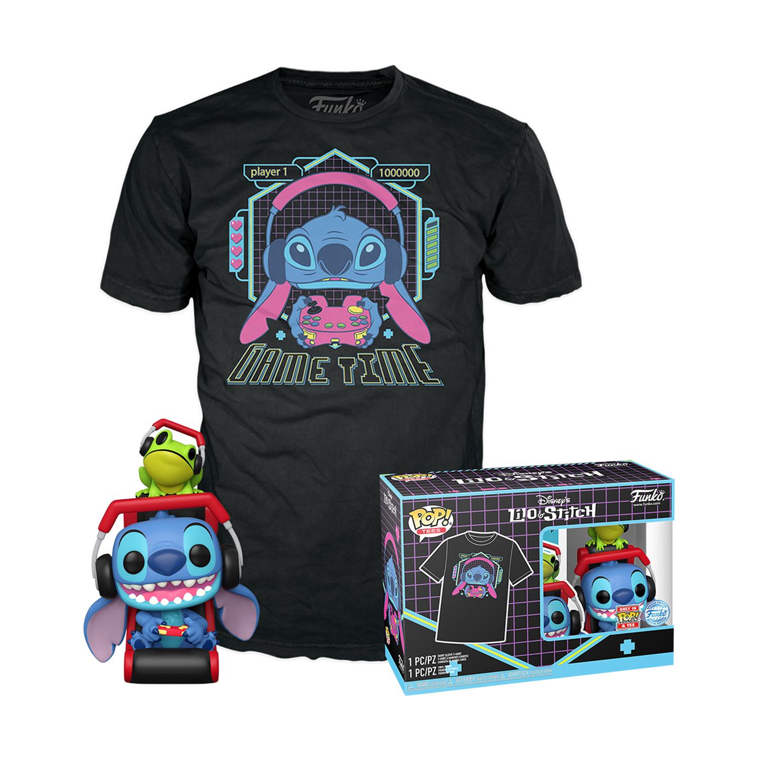 Funko Pop! Lilo and Stitch Gamer Stitch with Frog and T-Shirt M