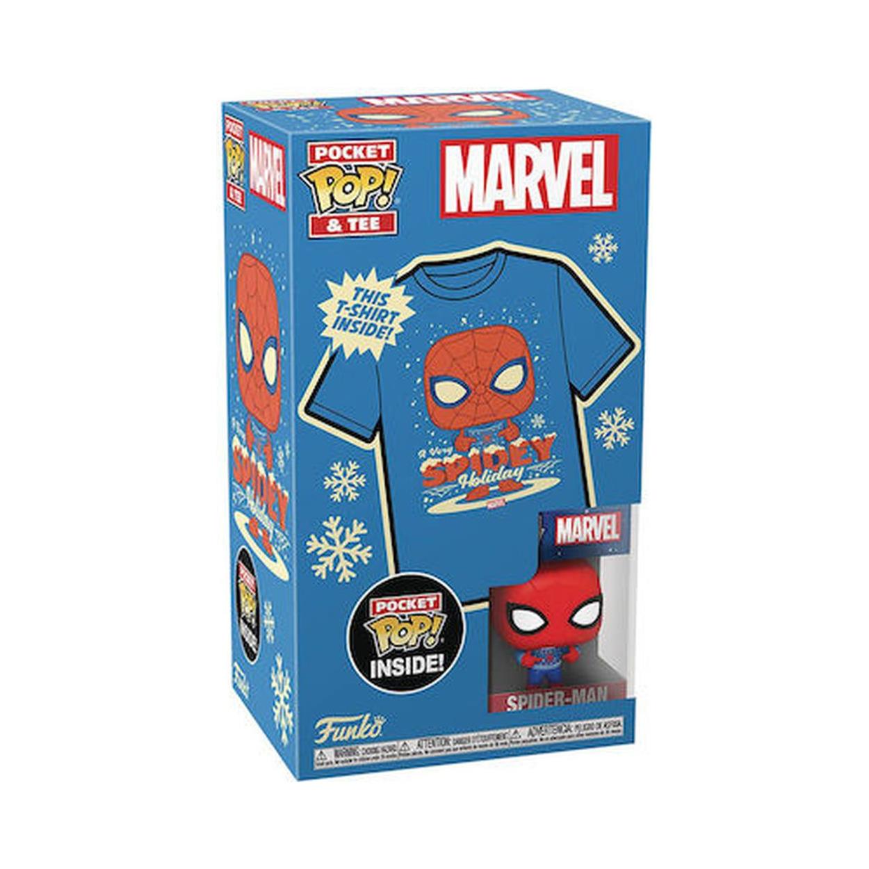 Funko Pocket Pop! Marvel Holiday Spiderman Figure & T-Shirt M Child