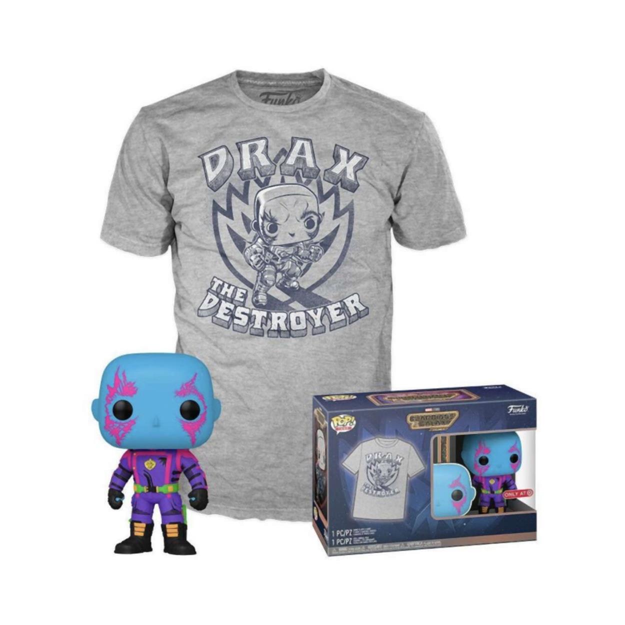 Funko Pop! Marvel Guardians of the Galaxy Drax Blacklight Figure and T-Shirt L
