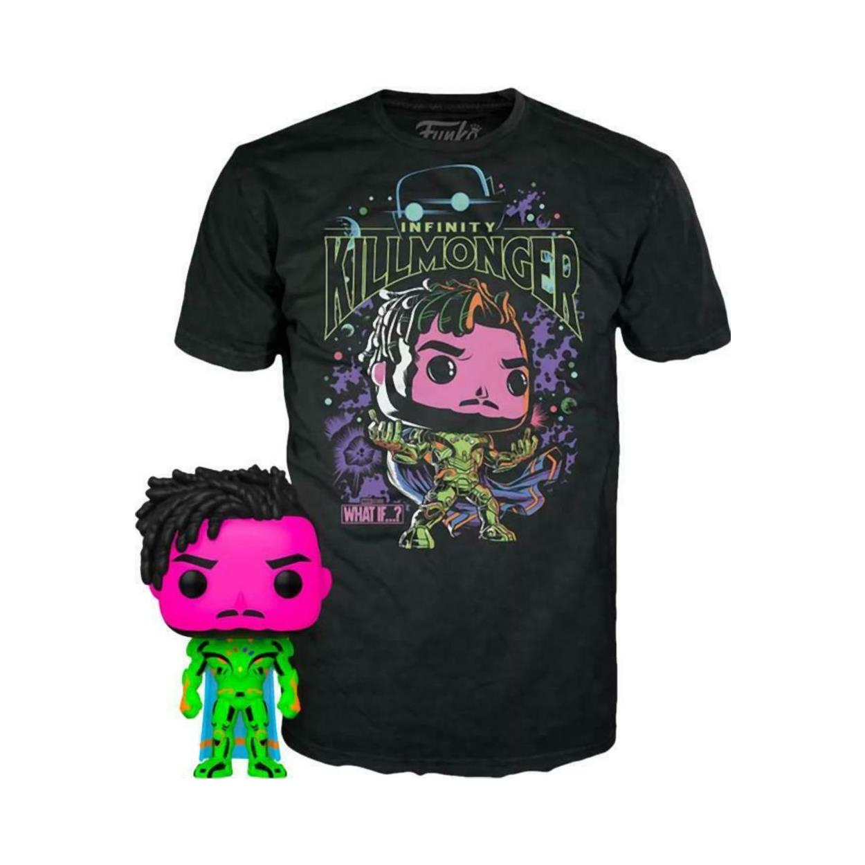 Funko Pop! Marvel What If...? Infinity Killmonger Blacklight Figure & T-Shirt M