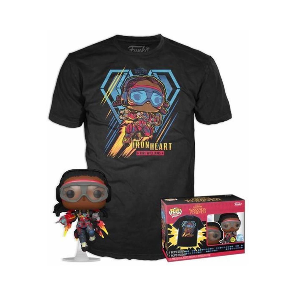 Funko Pop! Black Panther Wakanda Forever Iron Heart Riri Williams Glows in the Dark Figure and T-Shirt S